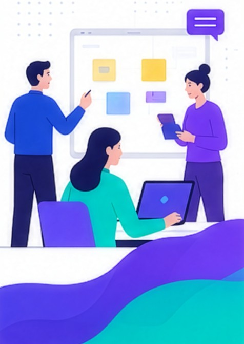 Team collaborating on a CoBoardy whiteboard